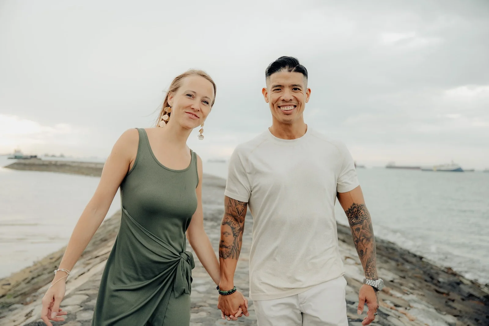 Candice Chaignat and Luke Tan together by the water